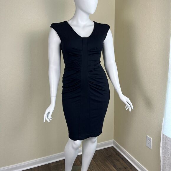 Iris Setlakwe Women's Size 10 Black Ruched Cap Sleeves Bodycon Sheath Dress - Picture 11 of 16